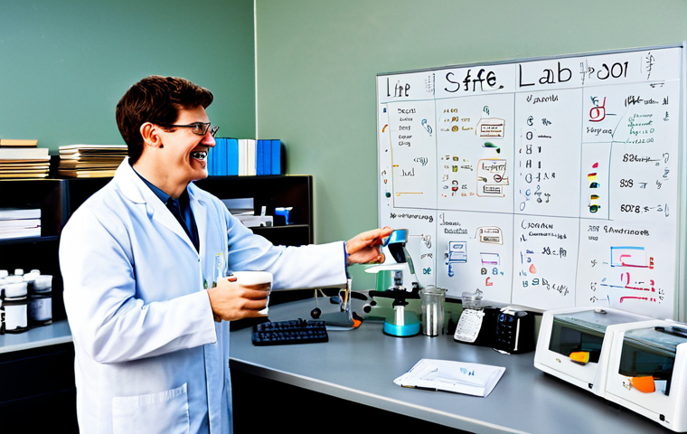 Physics Lab - Coffee Break**
"A brightly lit physics laboratory, filled with scientific equipment and cluttered desks. In the foreground, a fully clothed scientist in a lab coat is laughing with a colleague while holding a steaming mug of coffee (safe for work, appropriate content). The scene captures the collaborative and somewhat chaotic nature of scientific research. Background details include whiteboards filled with equations and various pieces of lab equipment. Perfect anatomy, correct proportions, natural pose, well-formed hands, proper finger count, natural body proportions, professional setting, modest clothing, family-friendly."
**