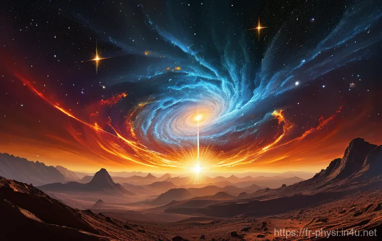 물리학과 천문학의 연결점 - The Cosmic Ballet of Gravity**

A breathtaking, hyper-realistic astronomical photograph depicting th...