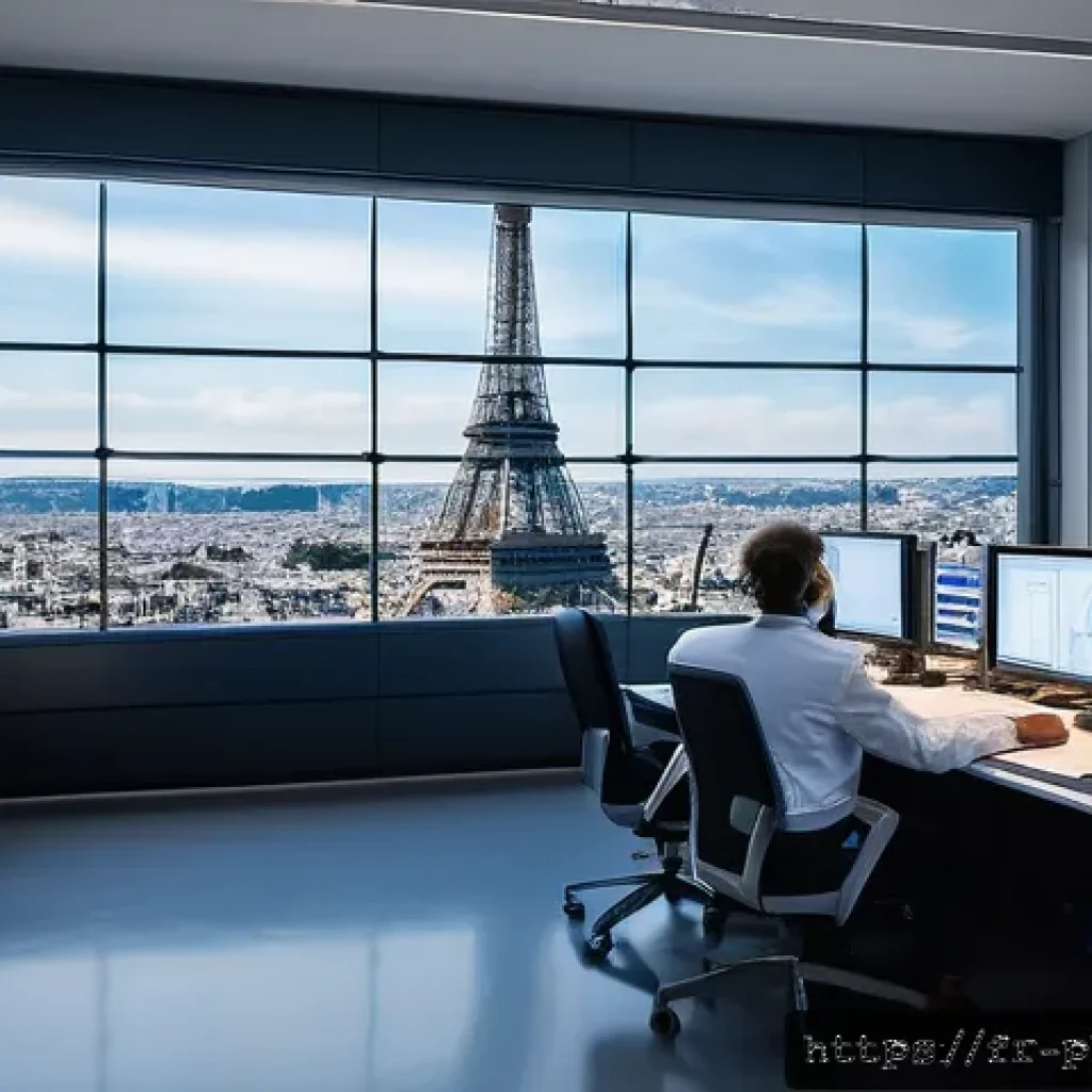 물리학 연구 윤리 - A futuristic quantum physics laboratory in Paris, filled with advanced quantum computers and hologra...