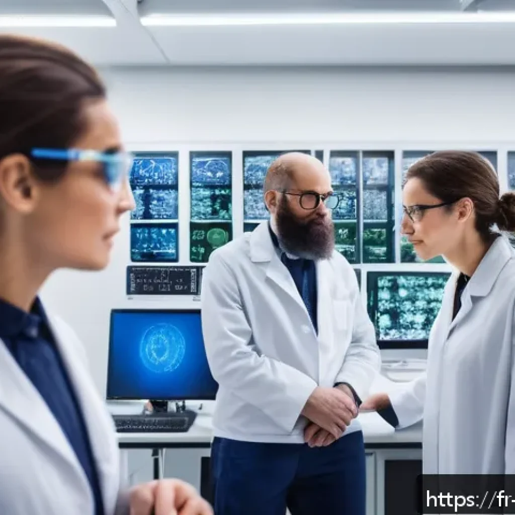 물리학자와 리서치 펠로우십 - A detailed and realistic scene of a French physics research laboratory focused on quantum materials,...